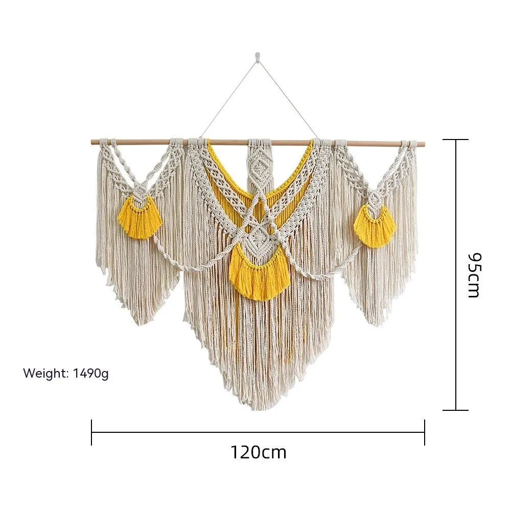 Hand-made woven creamy-white cotton tapestry rectangle 120cm by 95cm