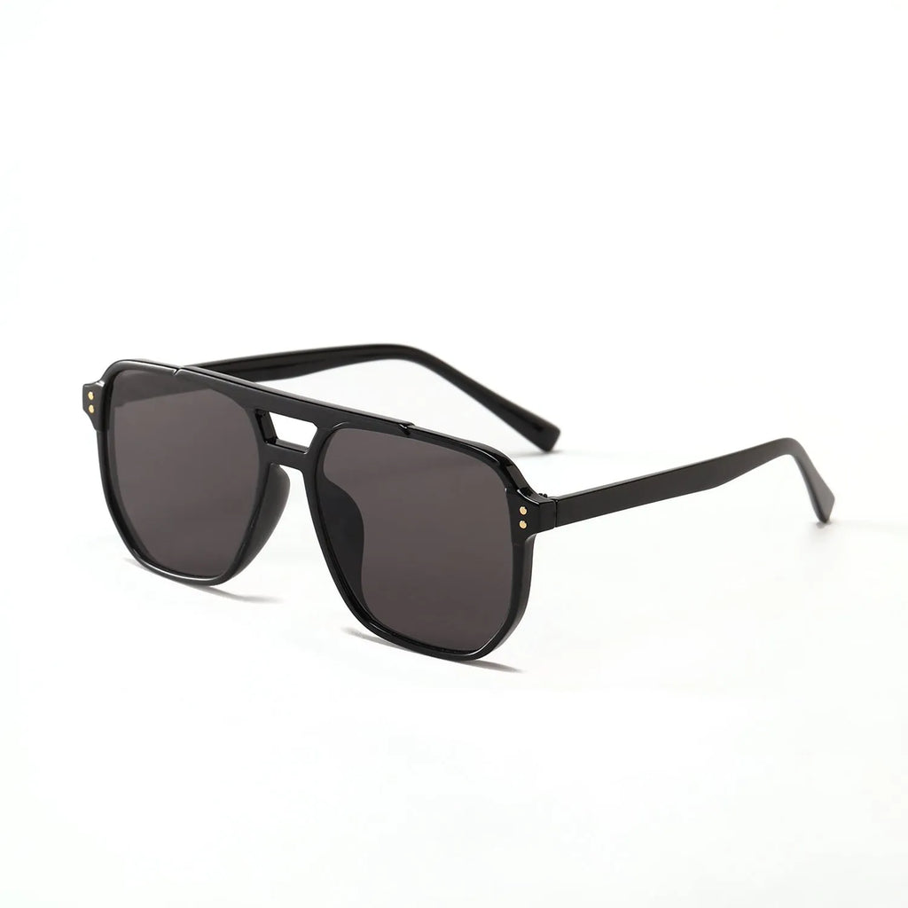 Square double beam sunglasses for women in bright black all grey colour with UV400 lenses.