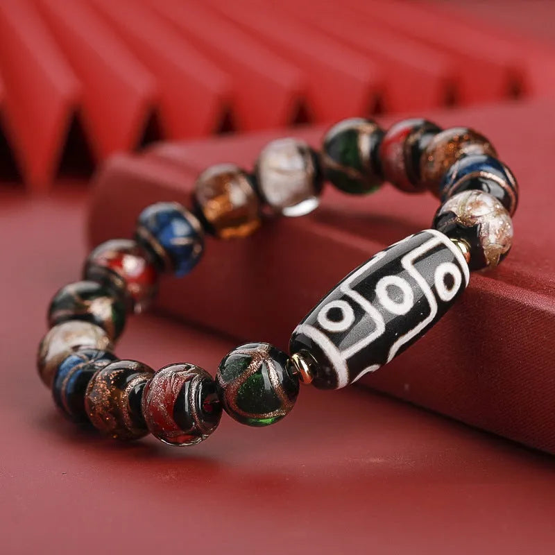 Chinese style coloured glaze bracelet with snake lucky beads in ancient five-colour design