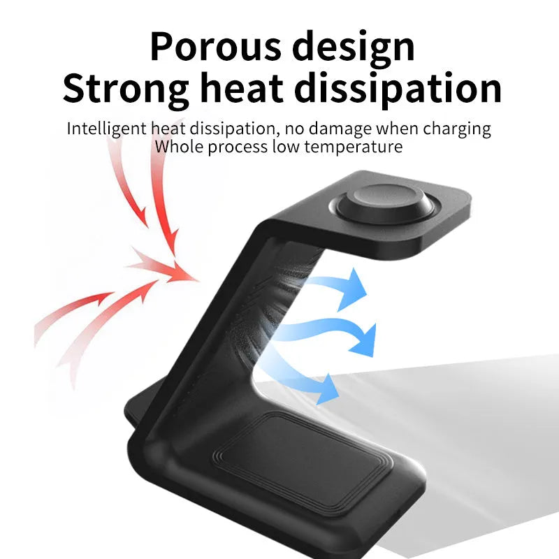 White 3-in-1 upright wireless charging phone holder stand with dual coil charging surface
