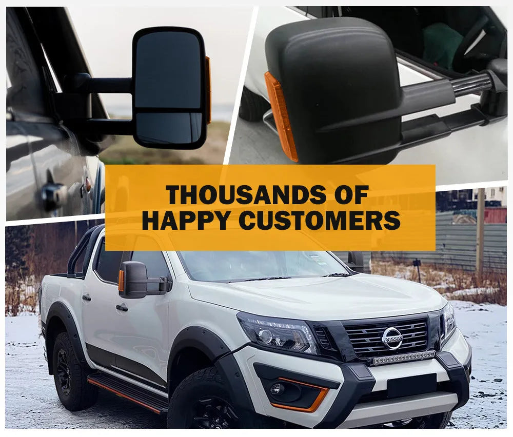 Black electric exterior rear view mirror with side indicator light for Nissan NP300 D23 van.