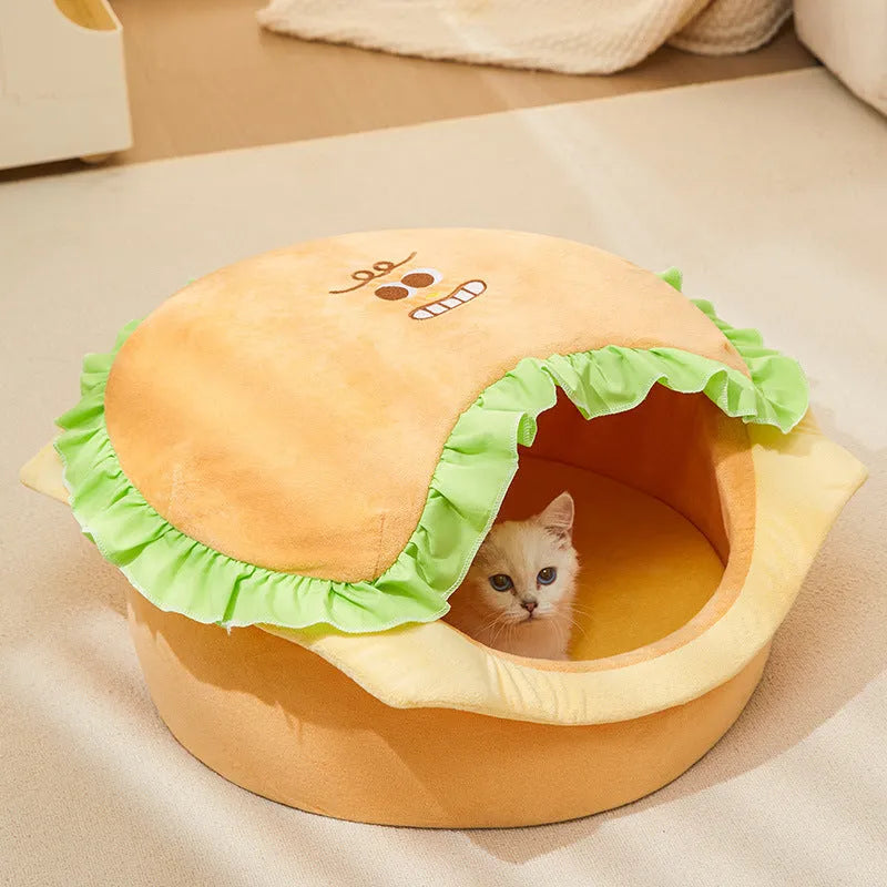 A medium-sized, disassemblable cat kennel with a soft interior base, shown in an enclosed configuration.