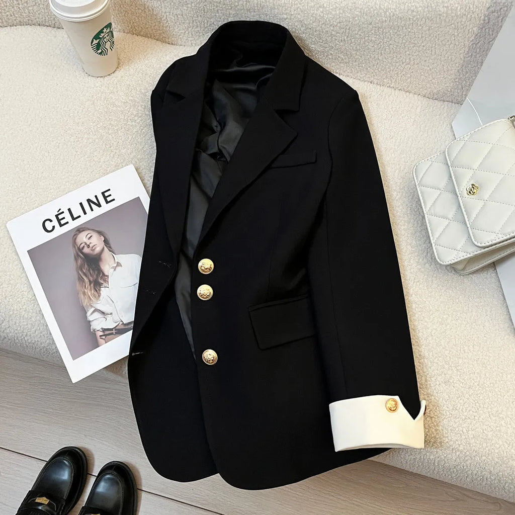 Women's milky white loose fit Korean style polyester coat with pockets