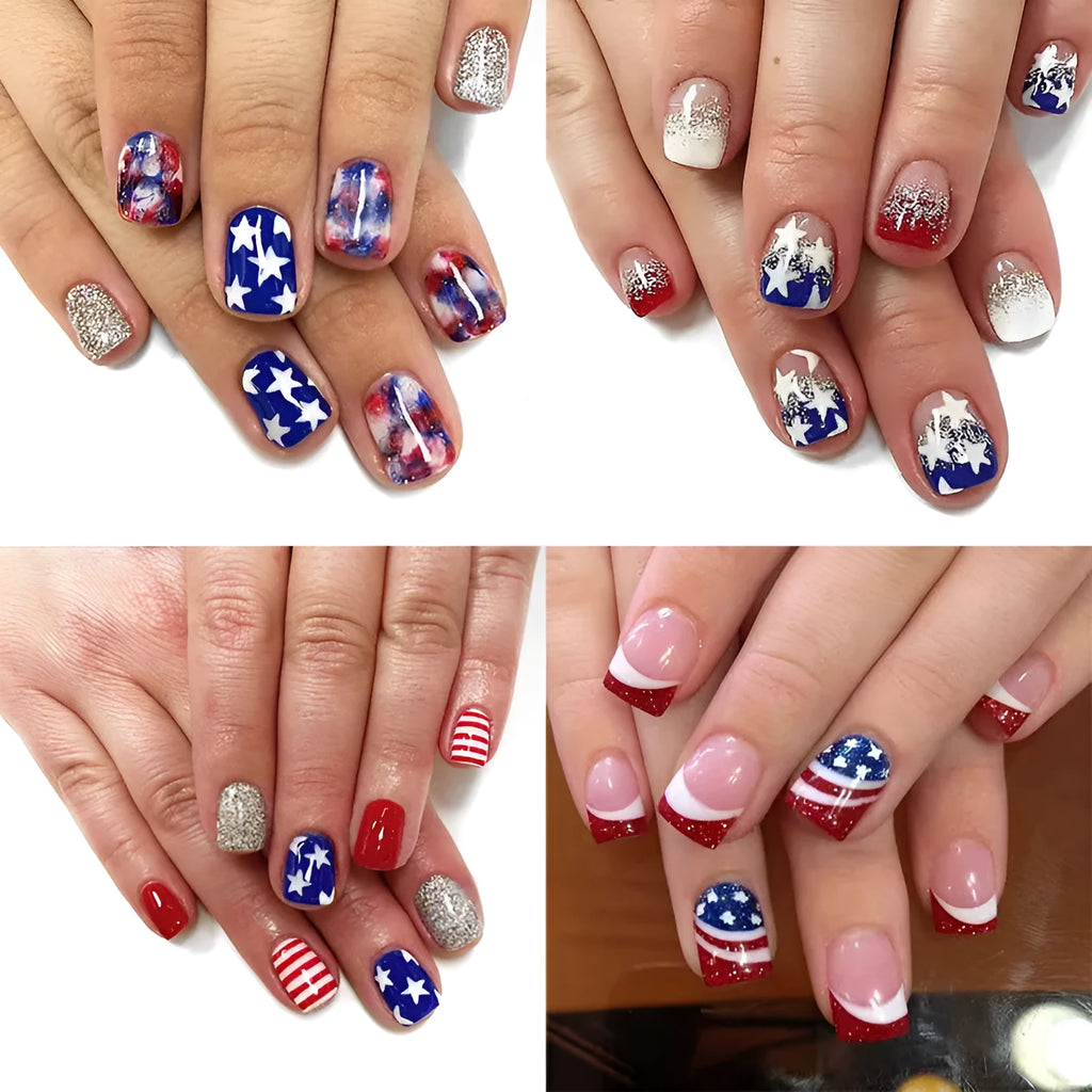 American flag star nail art stickers in red white blue Independence Day colours with XINGX pattern design