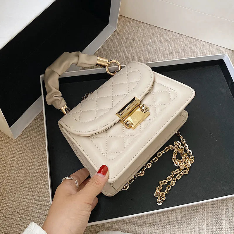 Korean version purple PU leather small square crossbody bag with 112cm shoulder strap