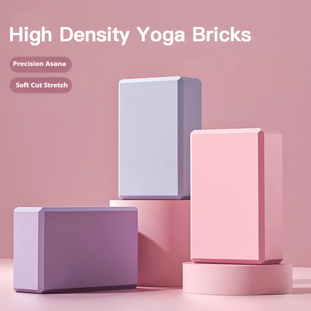 Blue EVA foam yoga brick with hexagonal ridges on surface