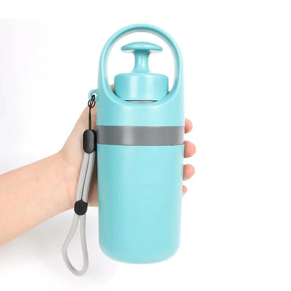 Blue pet waste scooper with claw mechanism and built-in bag dispenser for outdoor clean-up