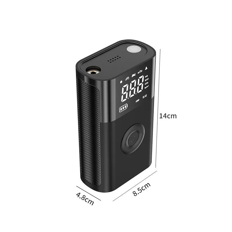Wireless digital display air pump with LED light showing tyre pressure reading on screen