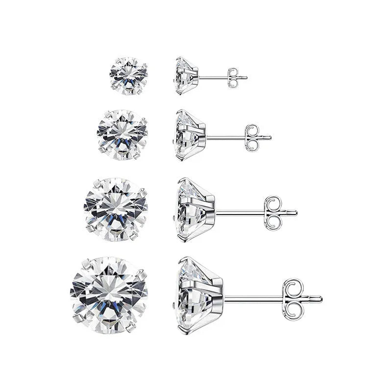 Titanium steel square geometric stud earrings with zircon stones in gold or steel colour finishes