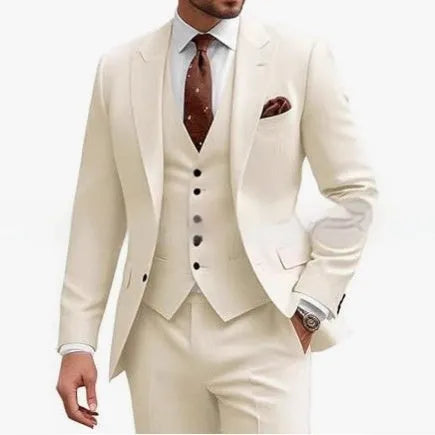 Men's slim fit three-piece suit in chemical fibre blend fabric for business wedding occasions