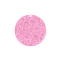 Round blue silicone pet licking mat with textured surface and white sucker on reverse.