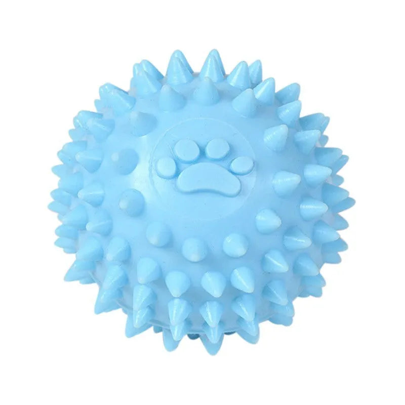 Blue TPR dog chew ball with textured surface for teeth cleaning, 6cm diameter