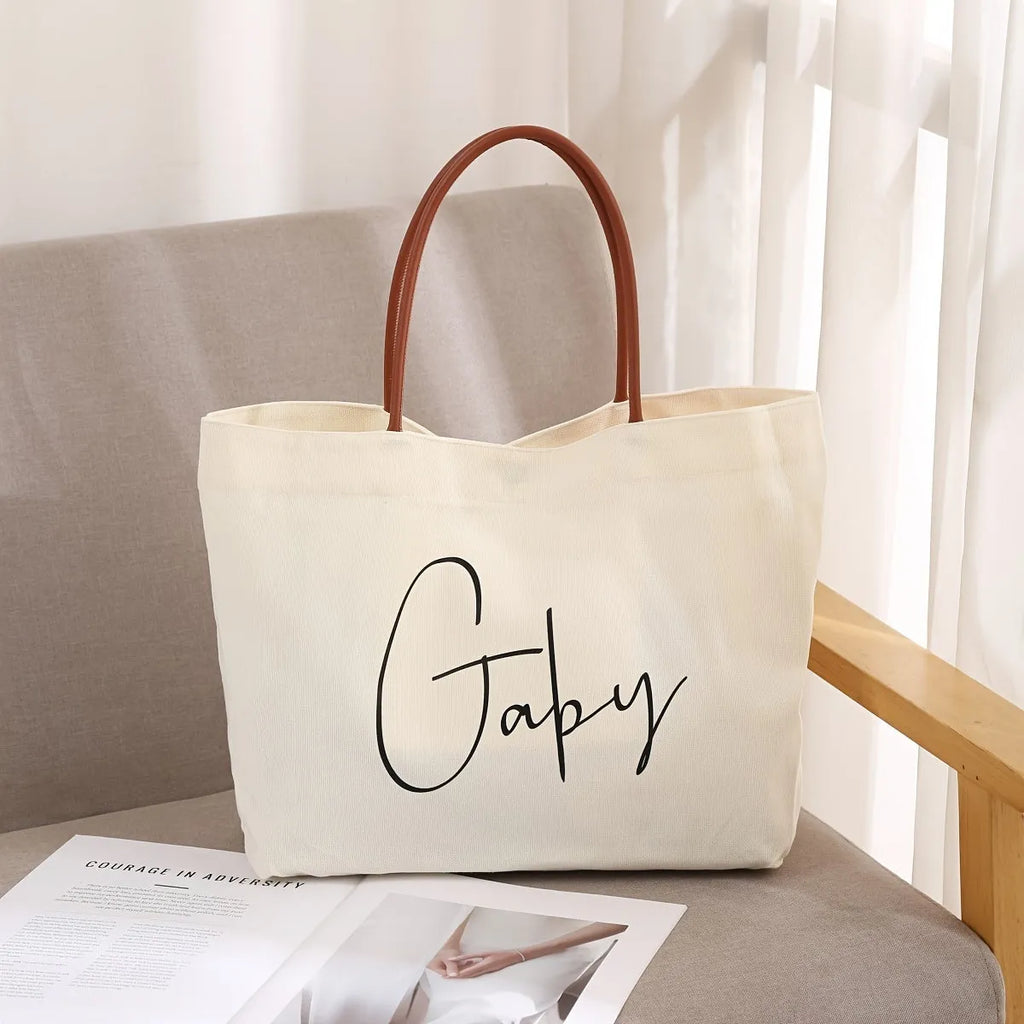 Natural cotton canvas tote bag with double handles in a neutral colour