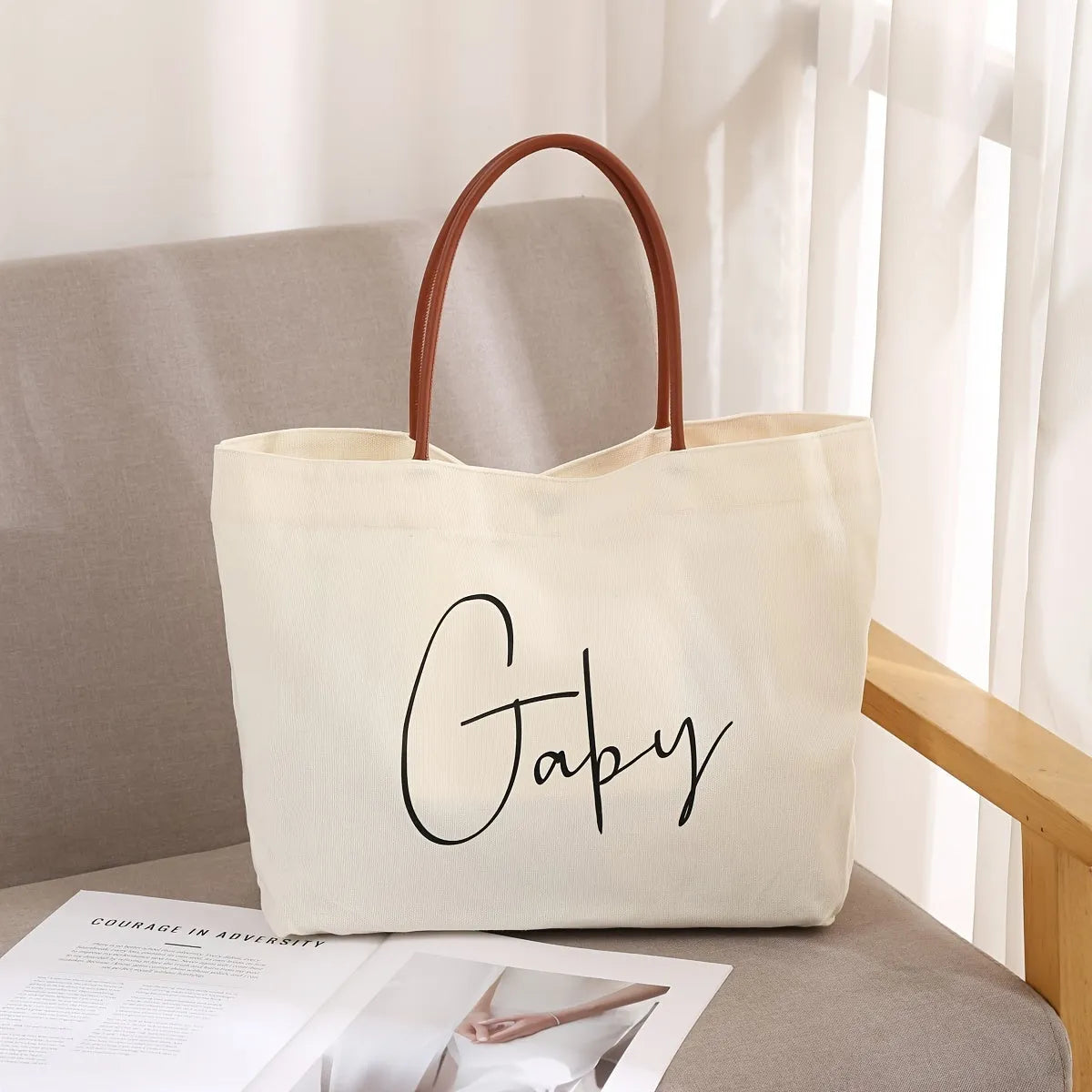 Natural cotton canvas tote bag with double handles in a neutral colour