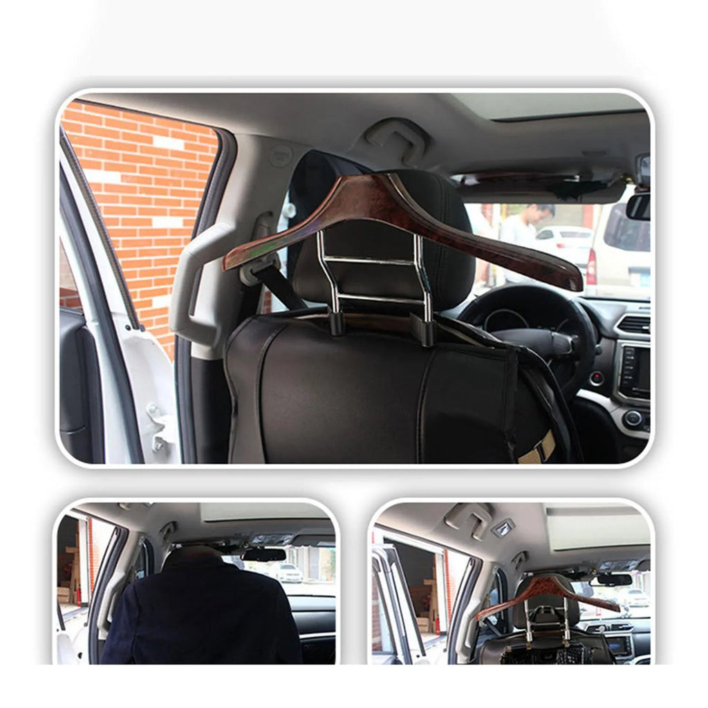 Wood yellow stainless steel car clothes hanger measuring 46.5cm by 23cm