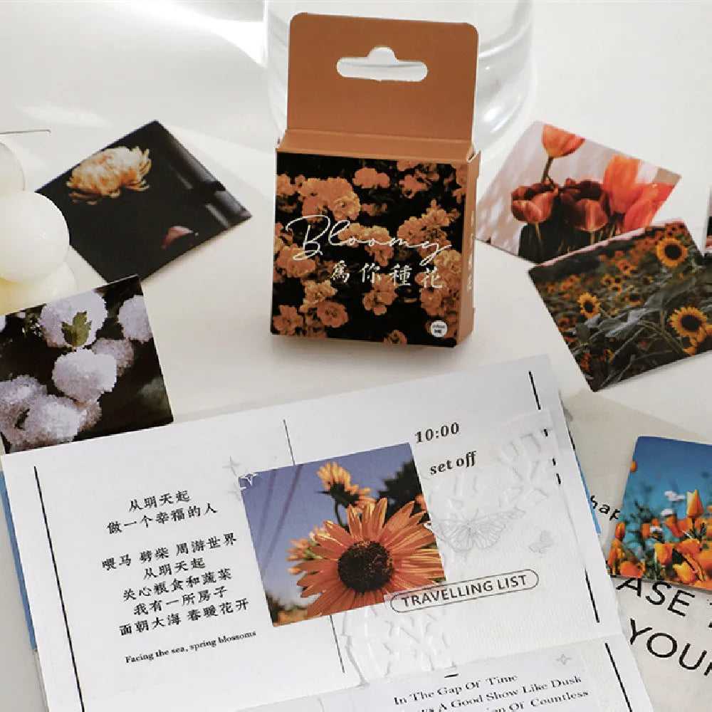 Nordic style mountain and sea decorative stickers in square 44mm size with non-drying adhesive