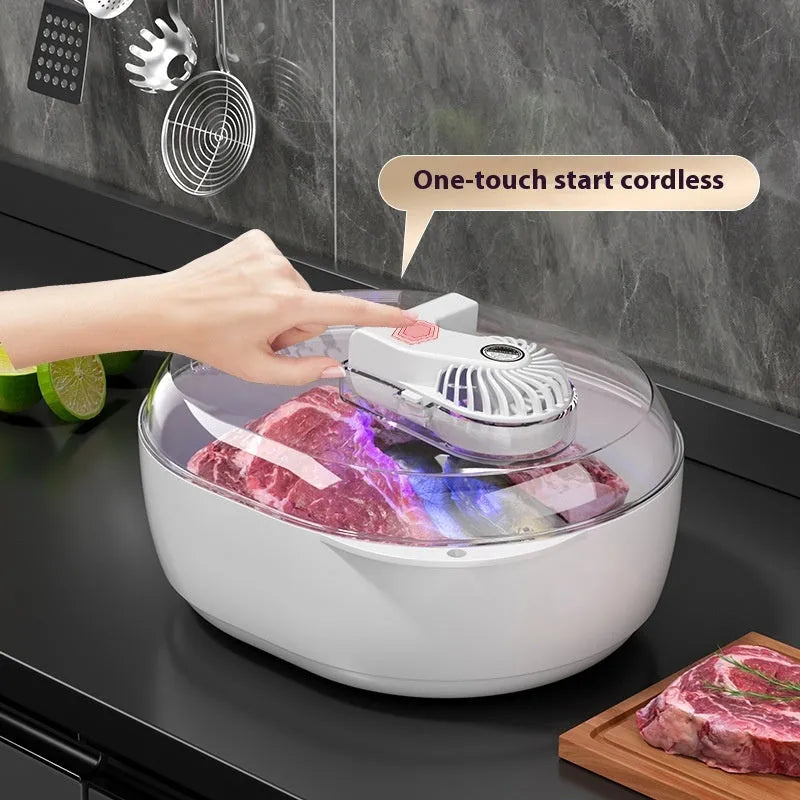 Modern aluminium quick defrosting plate for food, shown with optional USB cable kit.