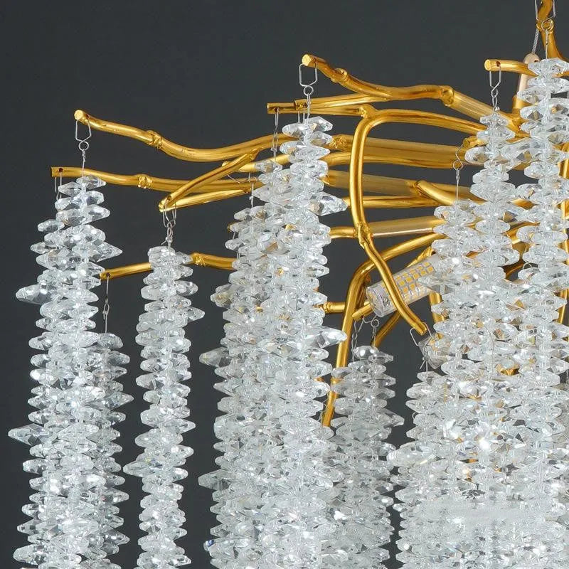 Adjustable height crystal chandelier with aluminium alloy body and LED light in round and long style options