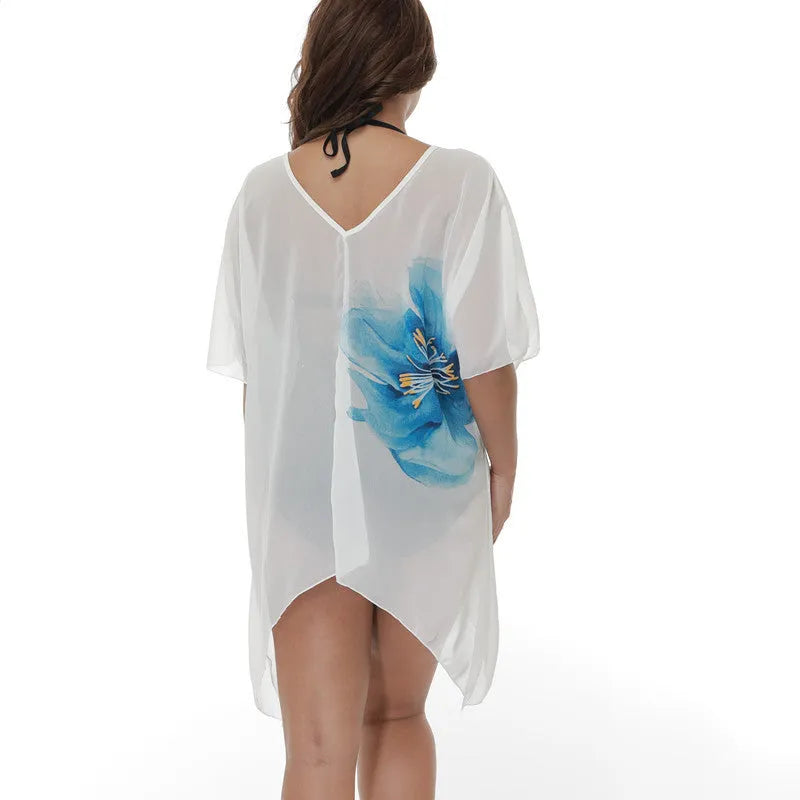 White plus size beach cover-up blouse with loose fit for swim protection