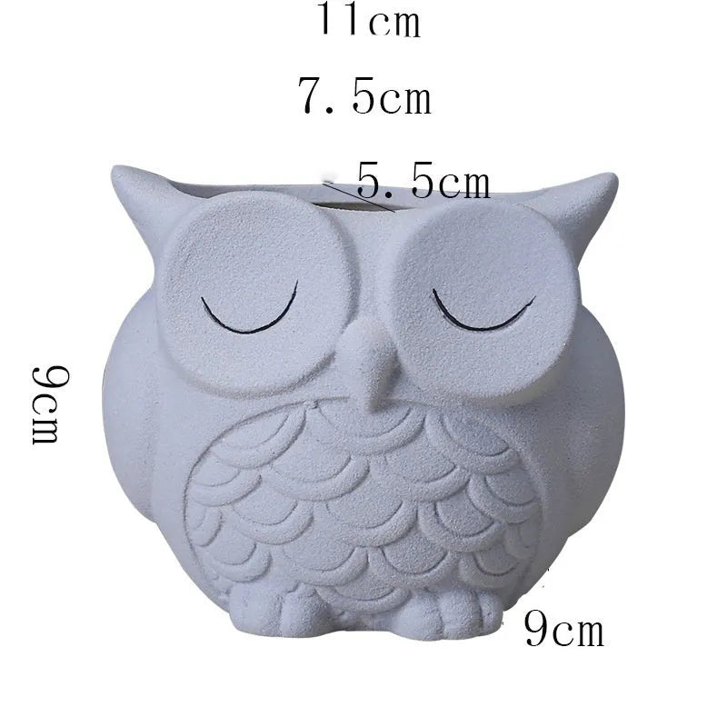 Handmade ceramic owl succulent pot with frosted finish in light pink colour