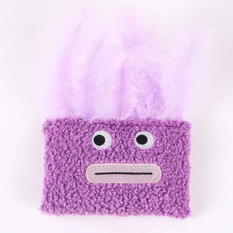 Catnip plush toy with big mouth explosion head shape in blue, green, orange or purple colour