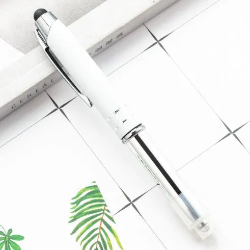 Red metal capacitive stylus ballpoint pen with LED light and bullet tip