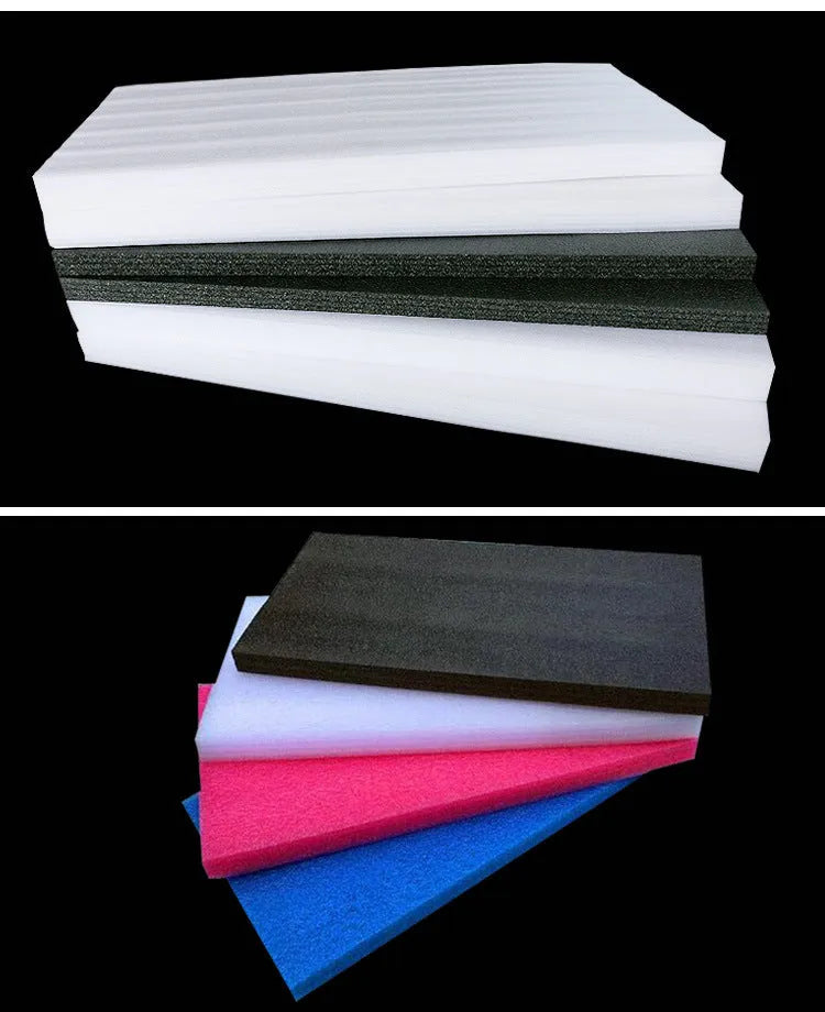 A large white EPE pearl cotton foam board showing its 200cm by 100cm dimensions and 10mm thickness.