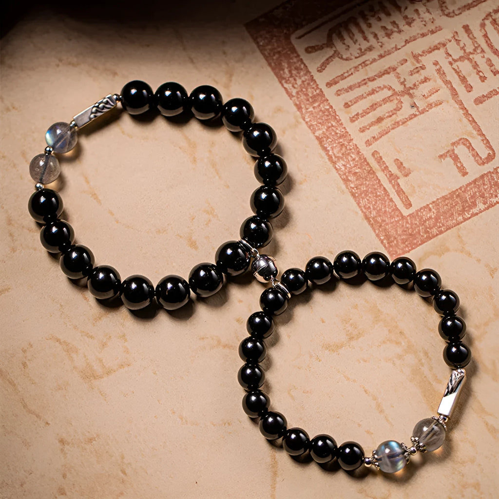 Obsidian Buddha beads DIY couple bracelet kit with 8mm and 10mm national style stone jewellery