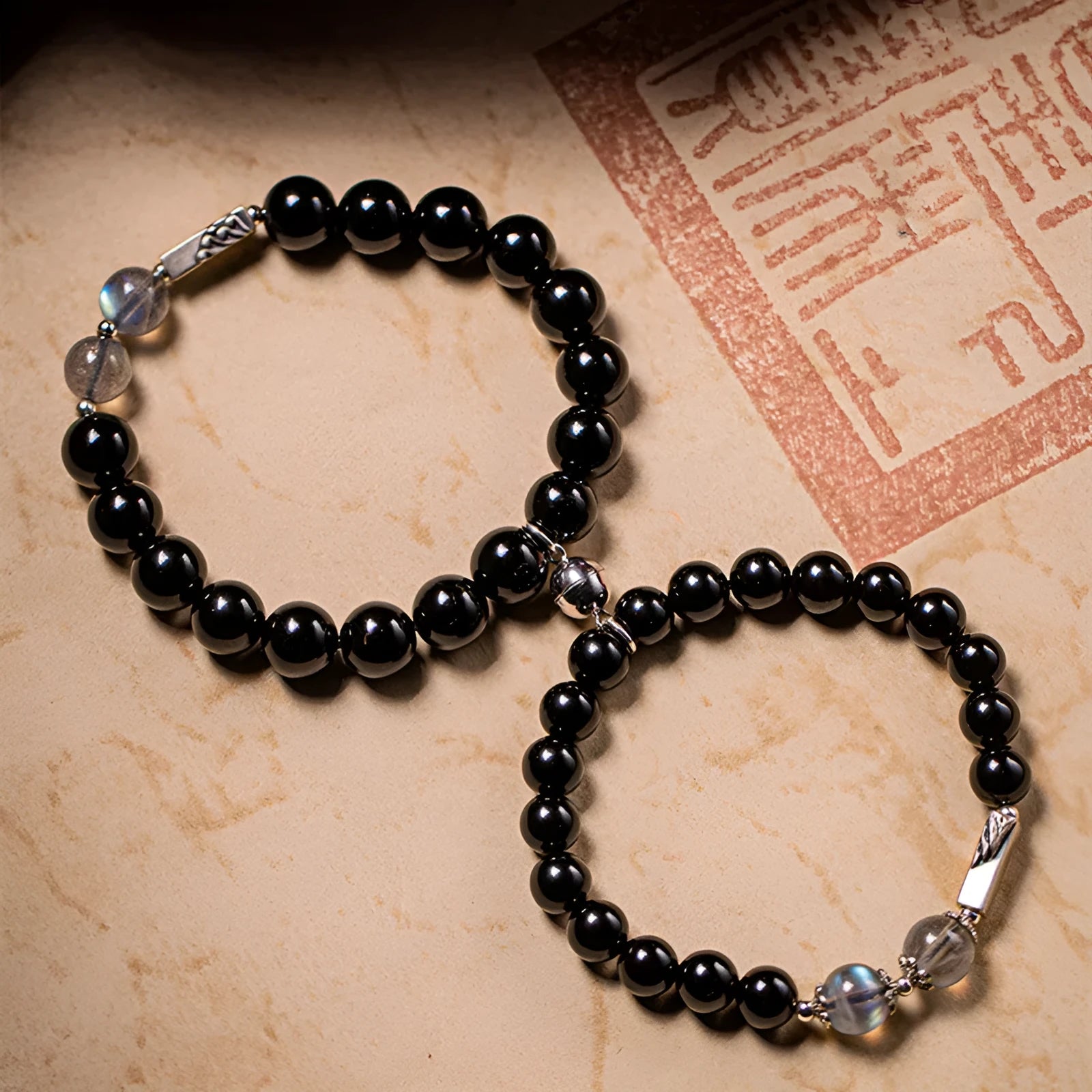 Obsidian Buddha beads DIY couple bracelet kit with 8mm and 10mm national style stone jewellery
