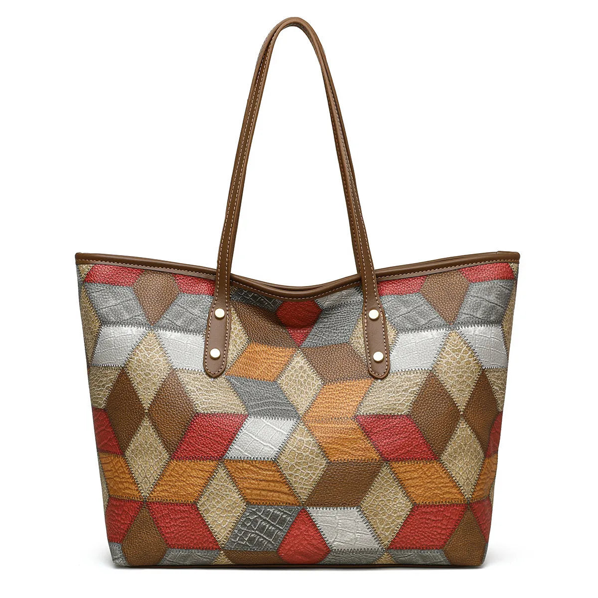 Women's blue brown PVC shoulder bag with sandwich pocket design for business and leisure use