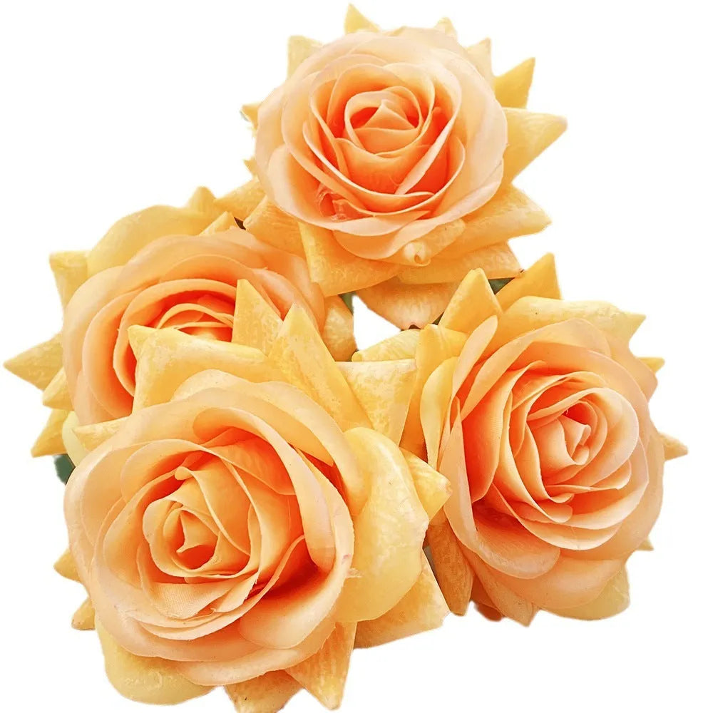 Artificial silk rose flower with red petals and green plastic stem measuring approximately 42cm long