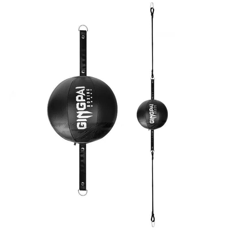 A hanging boxing speed ball made of PU leather for reaction and dodge training drills.
