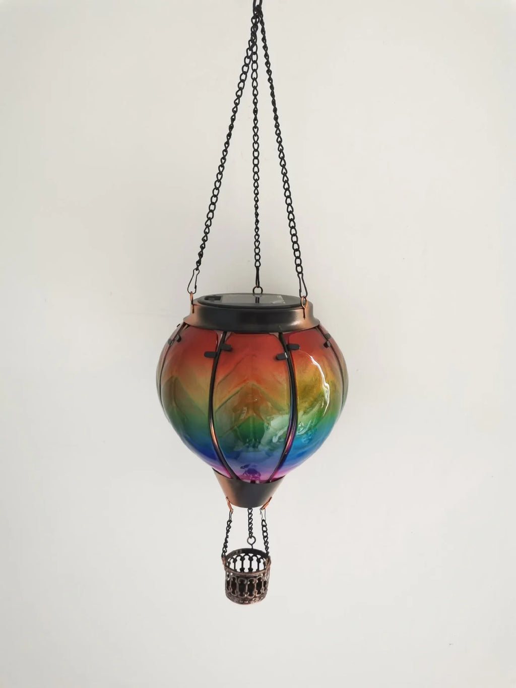 Solar hot air balloon water drop lantern with coloured glass and 15 white LEDs