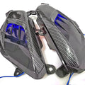 Yamaha NMAX side lamp replacement kit showing ABS plastic shell, PVC lamp shade, and stainless steel screws