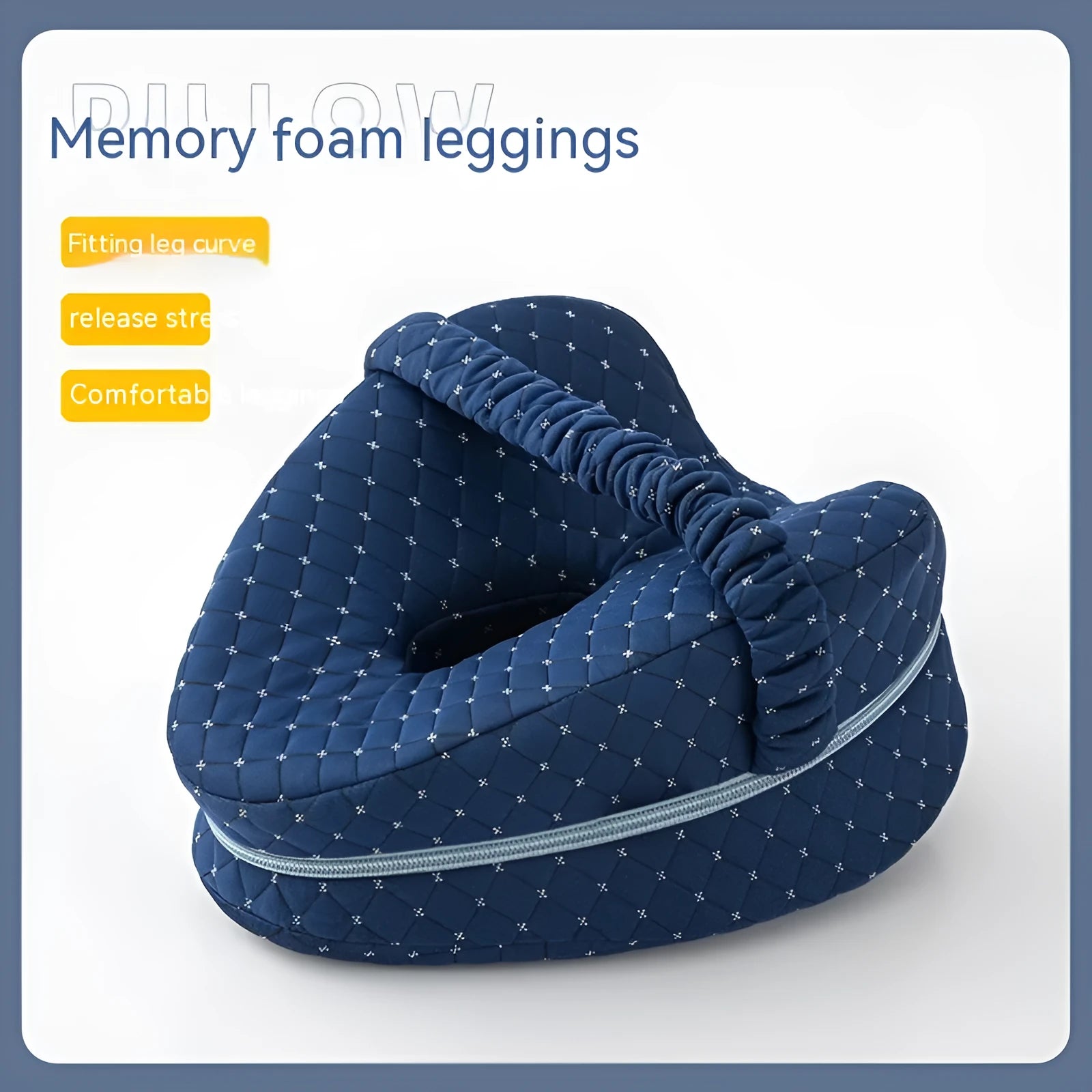 Heart-shaped dark blue memory foam leg pillow measuring 25x23x13cm for adult use