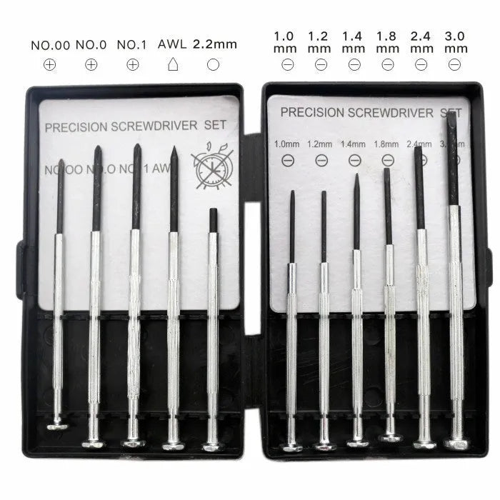 TH-6177 11-piece clock repair screwdriver set with cross and flat drivers
