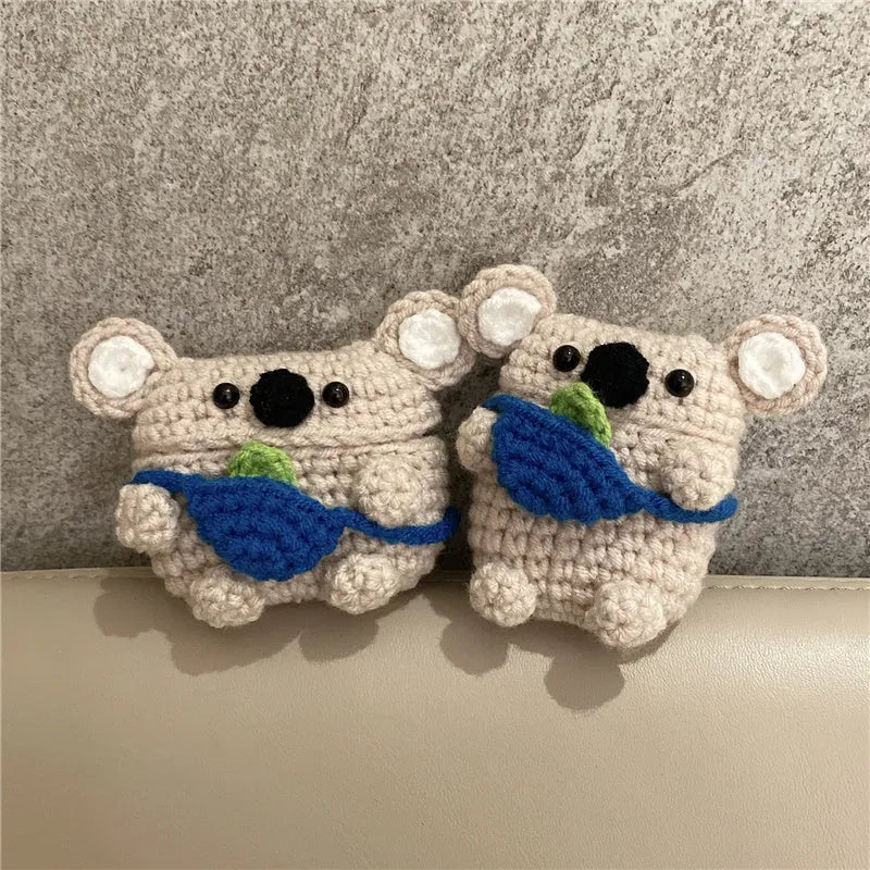 Handmade knitted koala bear backpack protective sleeve for Apple AirPods earbuds