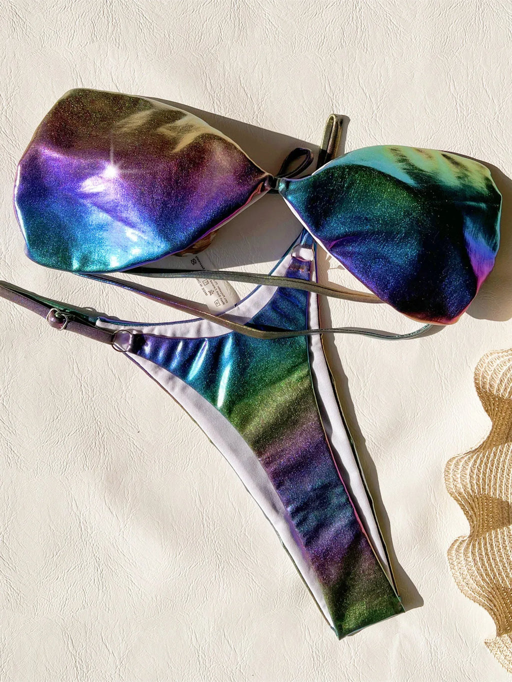 Women's gradient purple bikini swimsuit set with polyester fabric construction