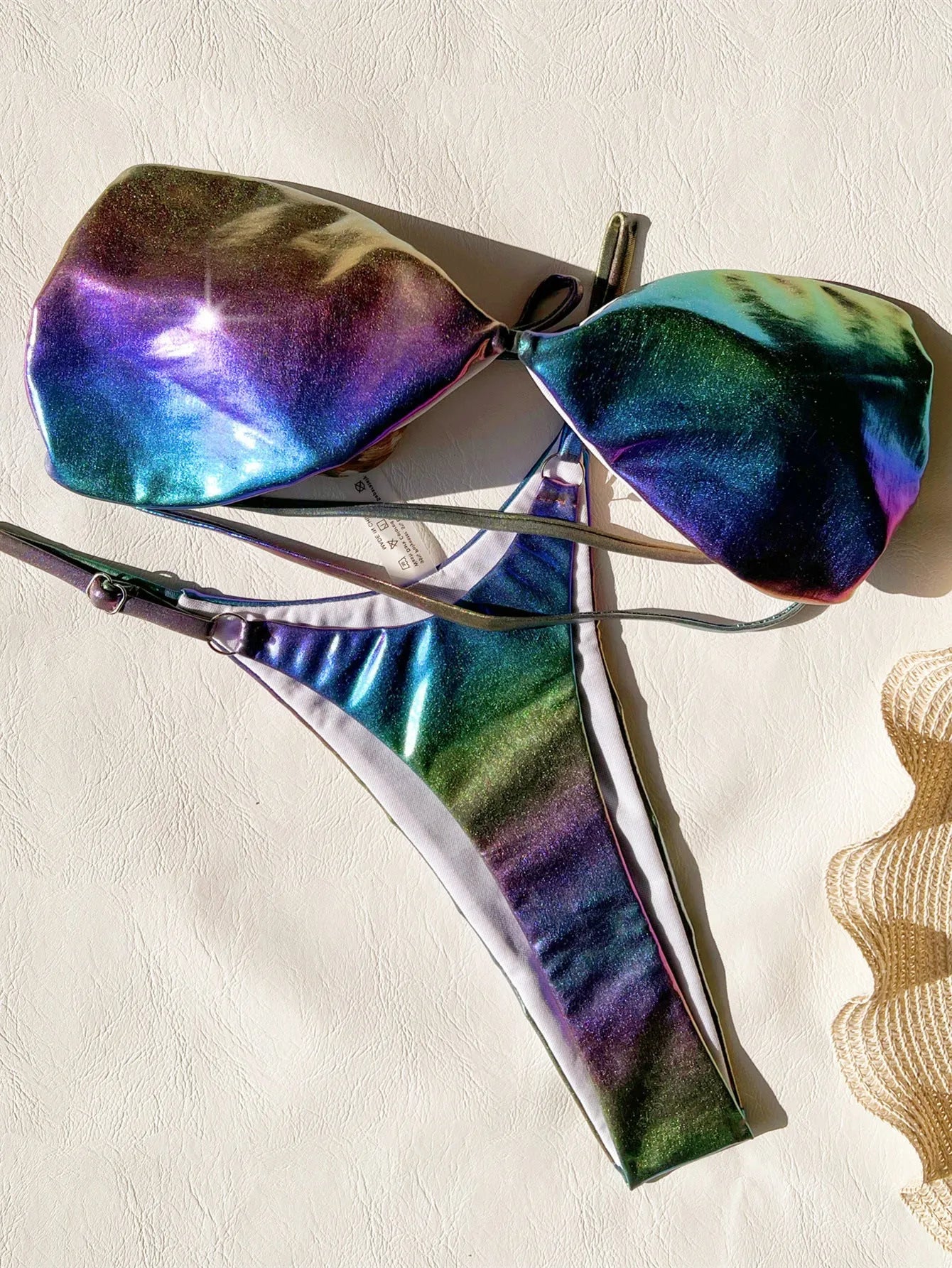 Women's gradient purple bikini swimsuit set with polyester fabric construction
