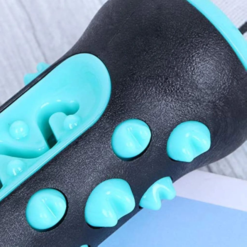 Natural rubber dog dental chew stick toy in blue colour with cleaning nubs.