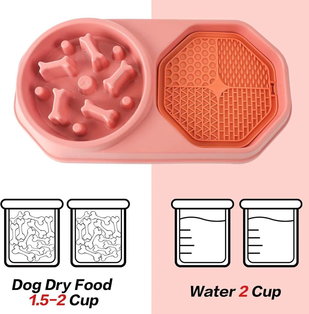 Blue interactive slow feeder dog bowl with puzzle design and non-slip base for small medium dogs
