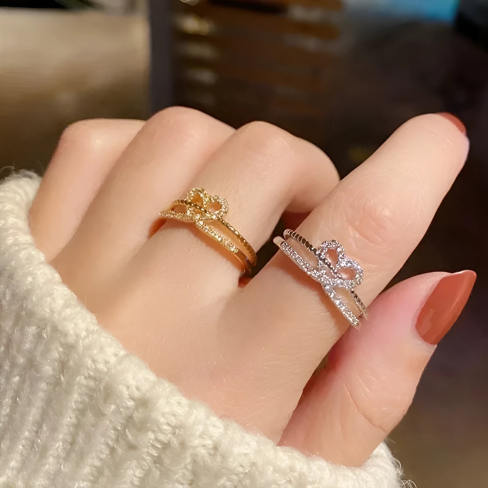 Love ring for women copper geometric electroplated gold colour Korean style light luxury jewellery