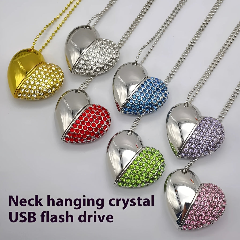 Colourful heart-shaped USB flash drive with brick pattern design on a metal body.