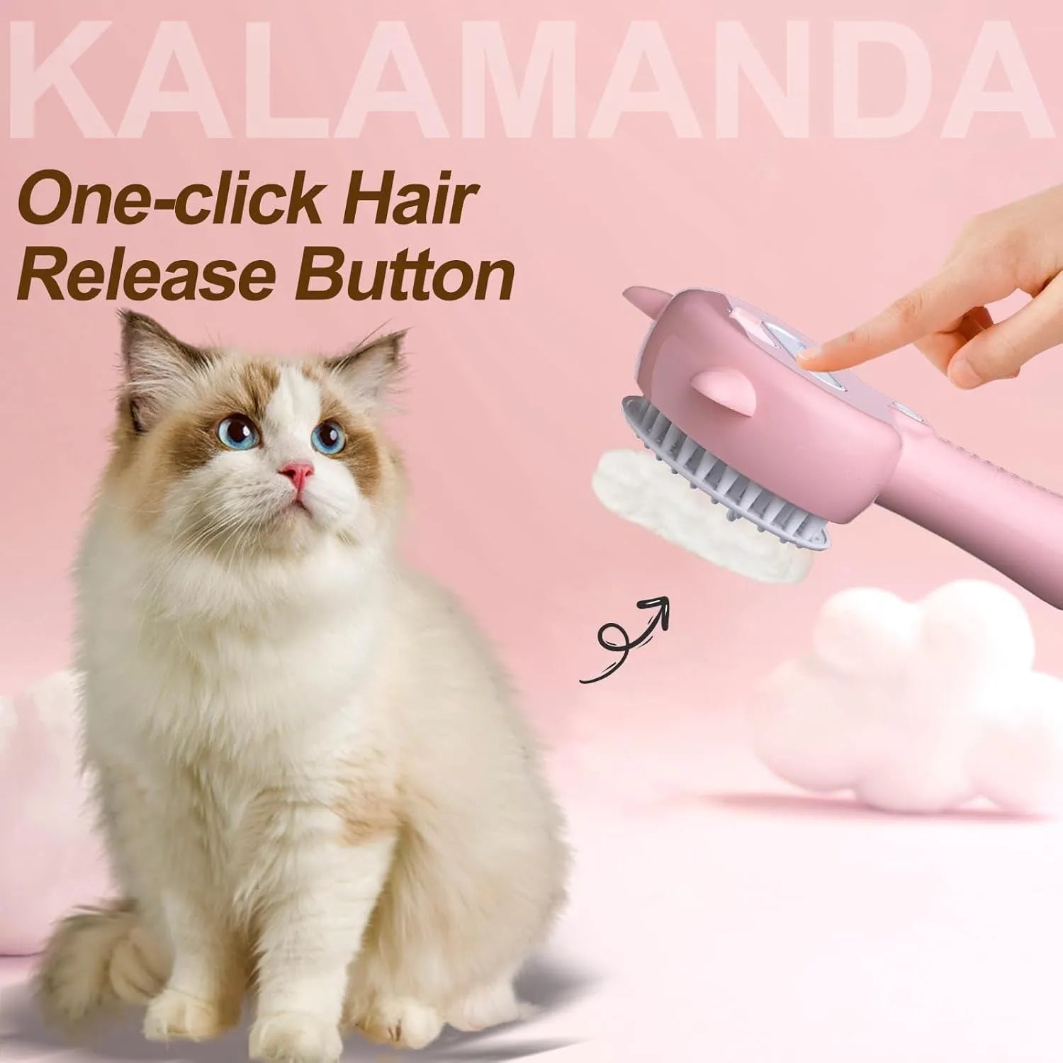 Blue cat steam brush with rubber bristles and misting function for pet grooming