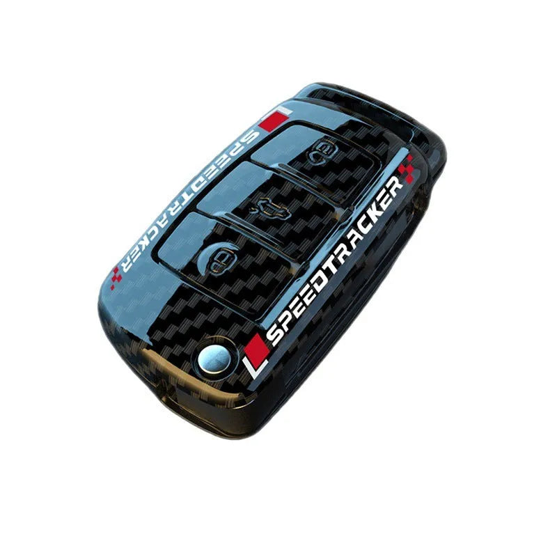 Carbon fibre pattern car key cover with mirror element in Japanese Korean minimalist style