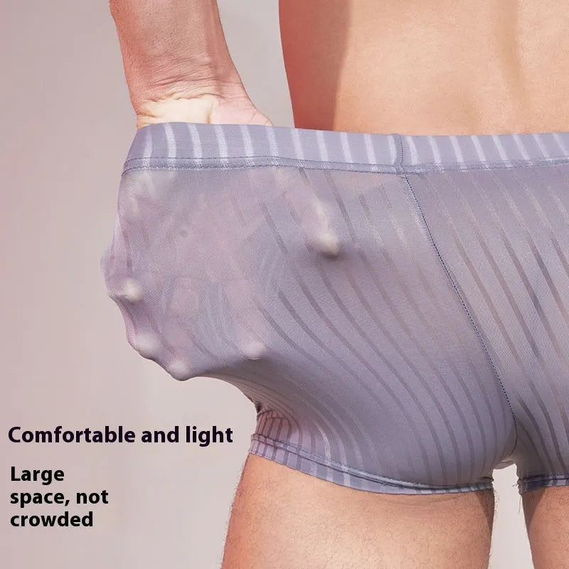 Men's striped transparent underwear in black, dark grey and white colours