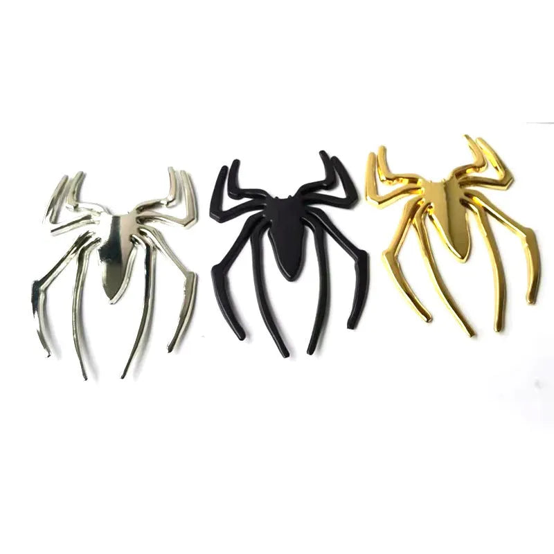 Three-dimensional zinc alloy spider bumper sticker in metallic colours