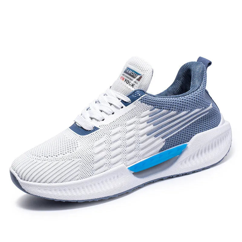 Men's blue mesh casual sports shoes with round toe and injection moulded sole