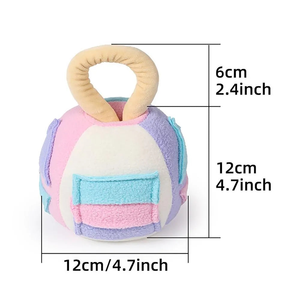 Green polyester squeaky plush ball dog toy with treat pockets for small to medium breeds
