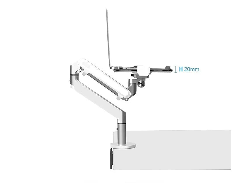 Aluminium laptop stand with adjustable air pressure arm bracket in silver colour